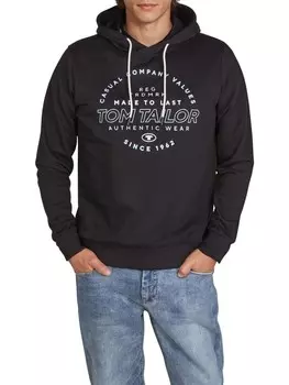 Пуловер Tom Tailor Pullover Printed Hoodie, черный