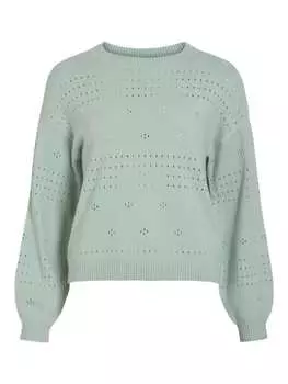 Пуловер Vila Pointelle Design Strickpullover Rundhals mit Ballon rmel, мятный