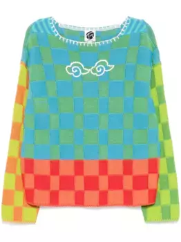 Пуловер в клетку с вырезом-лодочкой YANYAN KNITS, синий