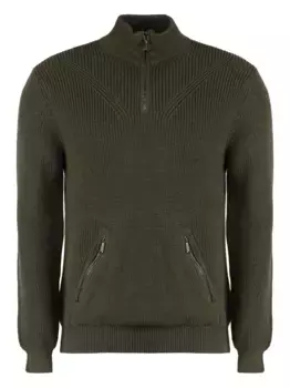 Пуловер в рубчик с воротником на молнии Moorer, зеленый