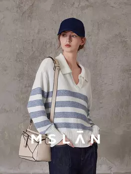 Пуловер вязаный Mslan из пряжи букле, синий