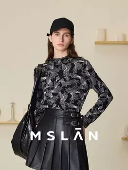 Пуловер вязаный MSlan с высоким воротником и принтом, черный