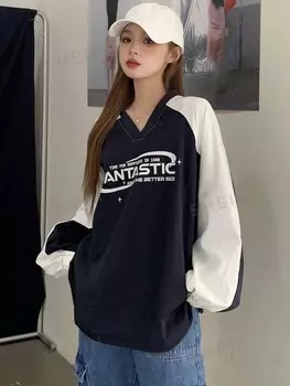 Пуловер женский, контрастный, полоска, буквы, рукава реглан Dazy, темно-синий