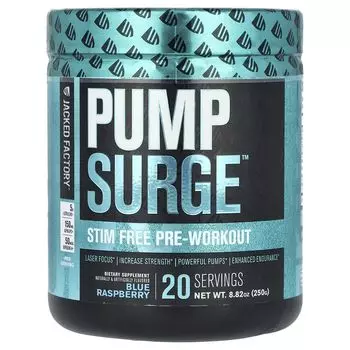 Pump Surge, Предтренировочный комплекс без стимуляторов, голубая малина, 8,82 унции (250 г) Jacked Factory