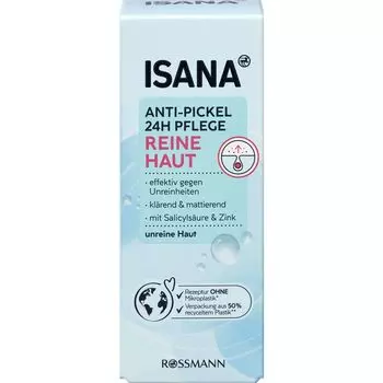 Pure Skin 24-часовой увлажняющий крем против прыщей ISANA, 50 ml