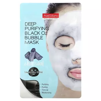Purederm Deep Purifying Black O2 Bubble Beauty Mask Угольная маска, 1 тканевая маска, 0,70 унции (20 г)