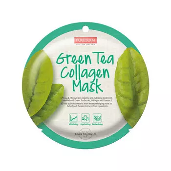 Purederm, Green Tea Collagen Mask Коллагеновая тканевая маска Green Tea 18г