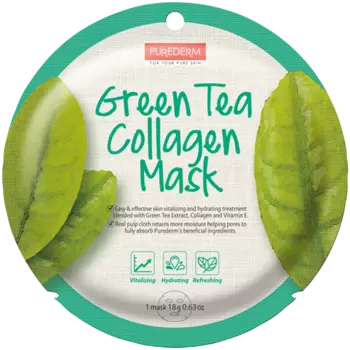 Purederm Green Tea Collagen укрепляющая и увлажняющая коллагеновая маска для лица с зеленым чаем, 1 шт.