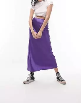 Пурпурная атласная юбка миди косого цвета Topshop