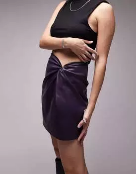 Пурпурная кожаная мини-юбка Topshop с закрученными боками