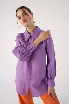 Пурпурная льняная рубашка-туника с острым воротником ALL DAY