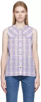 Пурпурная рубашка без рукавов из жатого хлопка GANNI