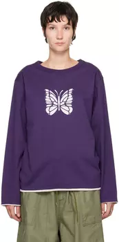 Пурпурно-белая двусторонняя футболка с длинным рукавом с принтом NEEDLES