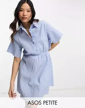 Пурпурно-синее платье-рубашка в клетку мини с вырезом на спине ASOS DESIGN Petite