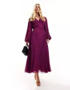 Пурпурное фиолетовое платье макси с запахом и пуговицами ASOS DESIGN