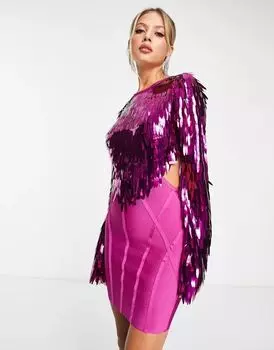 Пурпурное мини-платье ASOS с лифом с пайетками, открытой спиной и повязкой