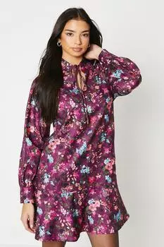 Пурпурное мини-платье с кружевной вставкой и завязками на шее Oasis, красный