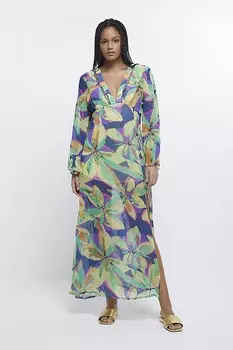 Пурпурное платье макси с расклешенными рукавами и декором River Island, фиолетовый