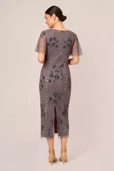 Пурпурное платье с трепещущим бисером на щиколотке Adrianna Papell, фиолетовый