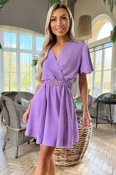 Пурпурное платье Skater короткими рукавами и поясом AX Paris, фиолетовый