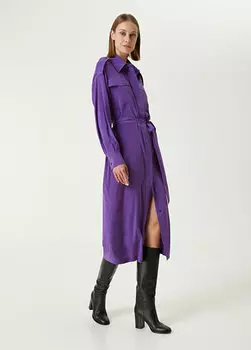 Пурпурное шелковое платье-рубашка миди Beymen