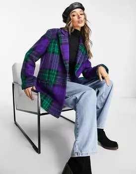 Пурпурный пиджак в клетку ASOS DESIGN smart grandad