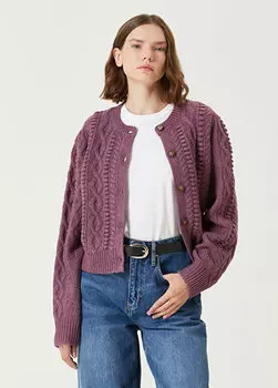 Пурпурный вязаный кардиган с круглым вырезом Polo Ralph Lauren
