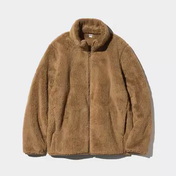 Пушистая флисовая куртка на молнии Uniqlo, 34 коричневый