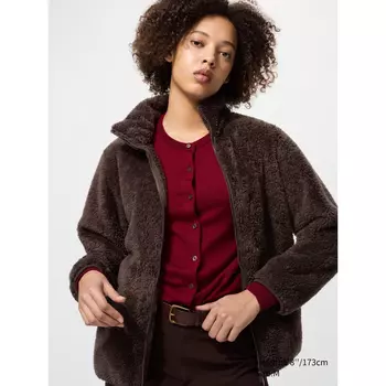 Пушистая флисовая куртка на молнии Uniqlo, 39 темно-коричневый