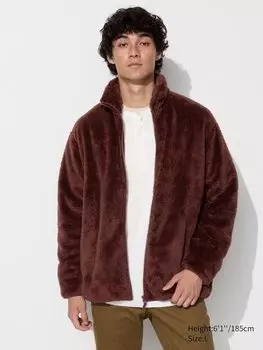 Пушистая флисовая куртка на молнии Uniqlo, бордовый
