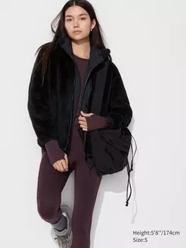 Пушистая флисовая куртка на молнии Uniqlo, черный