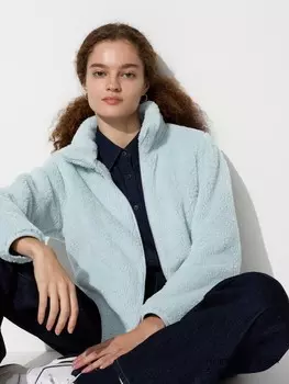 Пушистая флисовая куртка на молнии Uniqlo, 60 светло-голубой