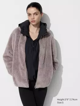 Пушистая флисовая куртка на молнии Uniqlo, коричневый