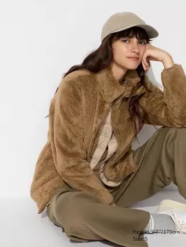 Пушистая флисовая куртка на молнии Uniqlo, коричневый