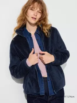 Пушистая флисовая куртка на молнии Uniqlo, синий