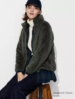 Пушистая флисовая куртка на молнии Uniqlo, зеленый