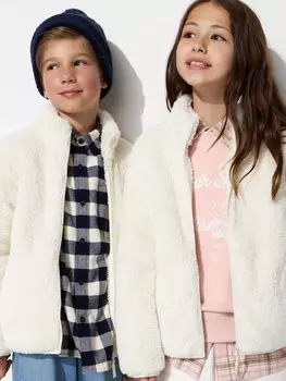 Пушистая флисовая куртка с застежкой-молнией Uniqlo, цвет 01 белый