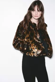 Пушистая куртка H&M, бежевый