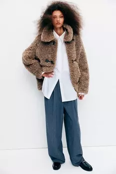 Пушистая куртка H&M, бежевый