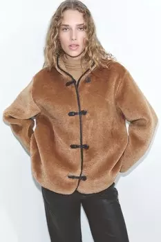 Пушистая куртка H&M, бежевый