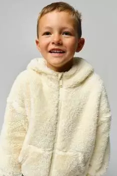 Пушистая куртка с капюшоном H&M, желтый