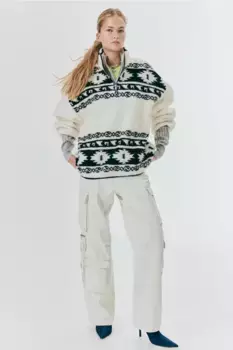 Пушистая куртка с молнией сверху H&M, белый