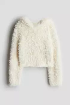 Пушистая толстовка с капюшоном H&M, белый