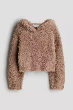 Пушистая толстовка с капюшоном H&M, коричневый