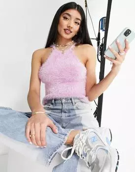 Пушистая трикотажная майка ASOS DESIGN с завязками на шее