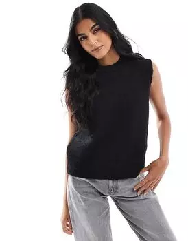 Пушистая вязаная майка из смеси шерсти черного цвета ASOS DESIGN