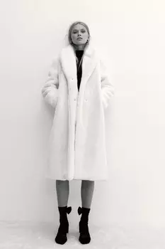 Пушистое пальто H&M, бежевый