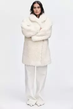 Пушистое пальто H&M, бежевый