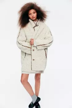 Пушистое пальто H&M, бежевый