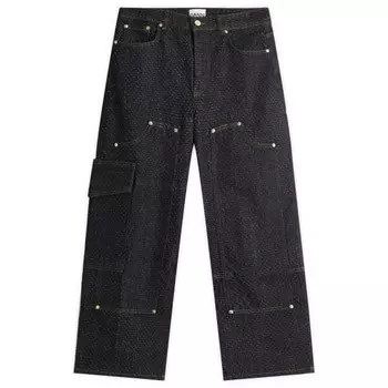 Пушистые джинсы плотника из денима Ganni, черный